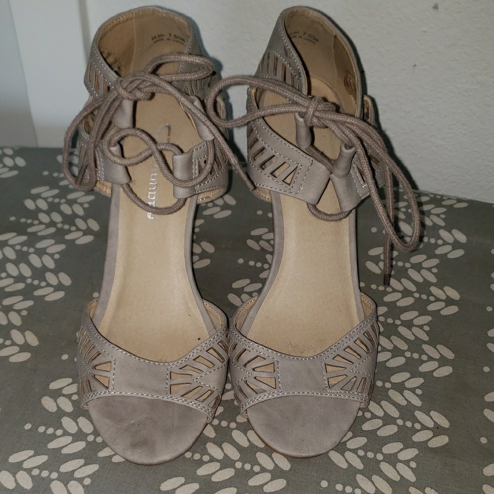 CL by Laundry Tan Heeled Sandals with Ankle Wrap